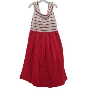 Lands End Off-Shoulder Dress Large Red Stripe‎ Cowl Neck Nautical